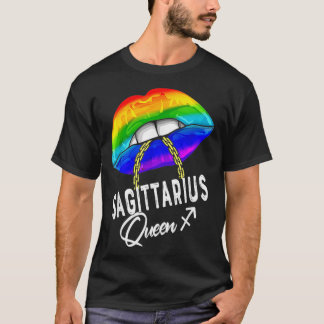 Camiseta LGBTQ Sagittariario Queen Lábios Zodiac Rainbow Ga