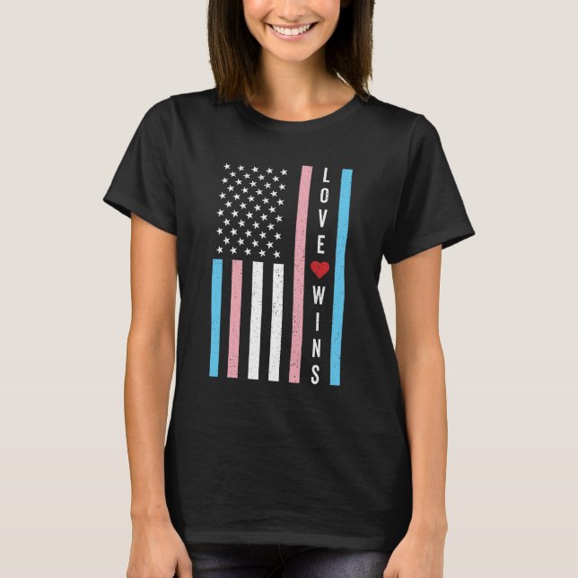 Camiseta LGBTQ Transgender Pride Love ganha bandeira americ (Frente)