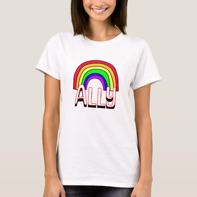 Camiseta LGBTQIA+ Ally | Cute Rainbow e Heart Pride (Frente)