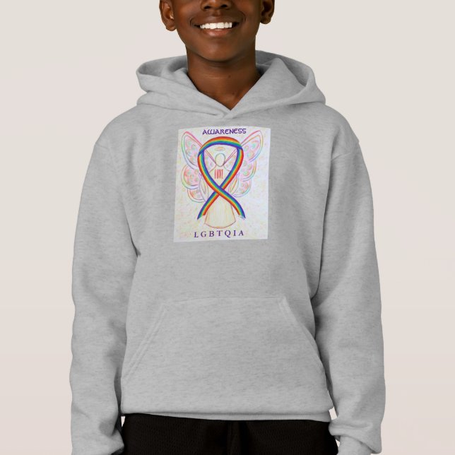 Camiseta LGBTQIA Arco-Íris Sensibilização Fita Angel Hoodie (Frente)