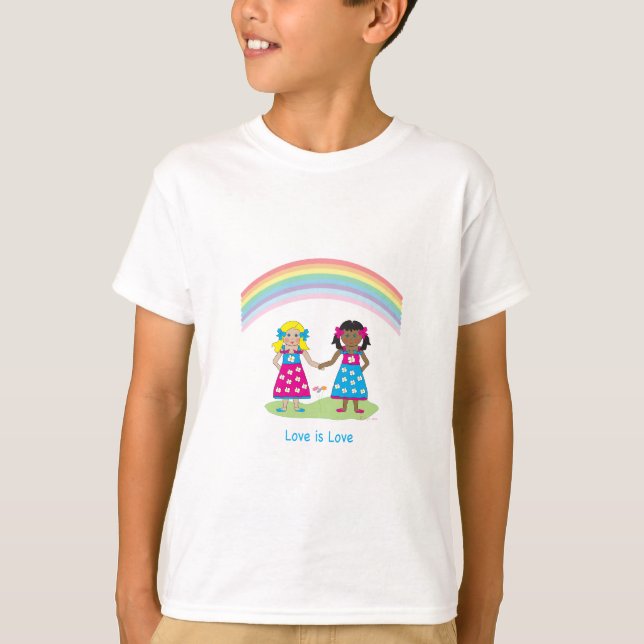 Camiseta LGBTQIA Love is LOVE Rainbow Hearde (Frente)