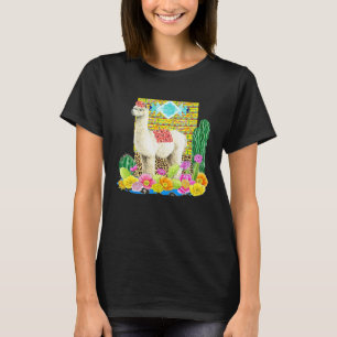 Camiseta Lhama Alpaca Festa Cacto Flor Animal