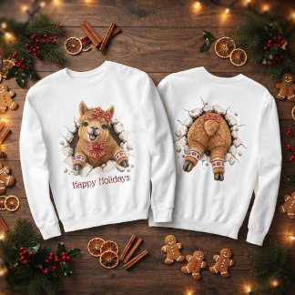 Camiseta Lhama de Natal Irrompendo pela Frente e por Trás