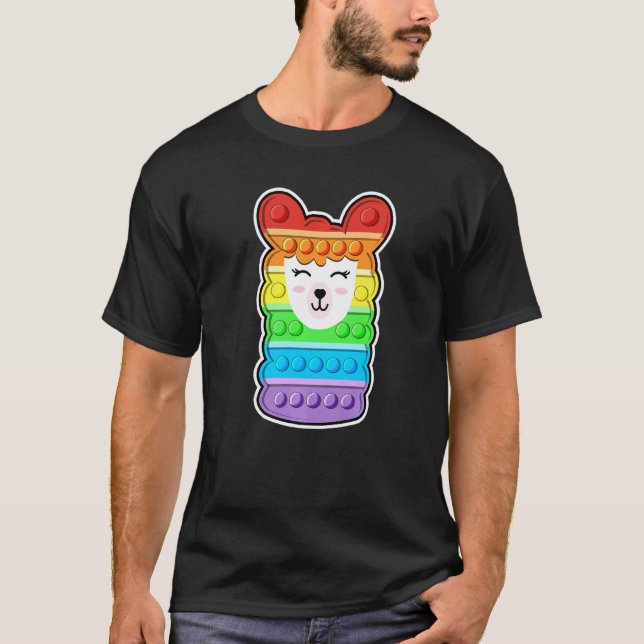 Camiseta Lhama Divertida Fofa Estourar Cores Arco-íris Pop  (Frente)