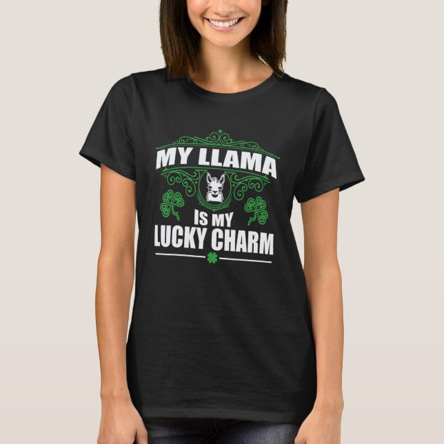 Camiseta Lhama É Meu Amuleto da Sorte St Patrick 4 Trevo (Frente)