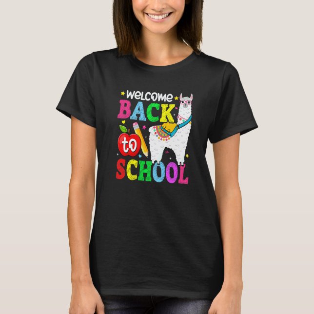 Camiseta Lhama Fofa Bem-vindo Primeiro Dia De Volta à Escol (Frente)