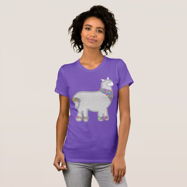 Camiseta Lhama fofa com flores de aniversário (Frente Completa)
