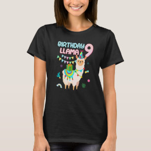 Camiseta Lhama Fofa de Aniversário de 9 Anos Tema Alpaca de
