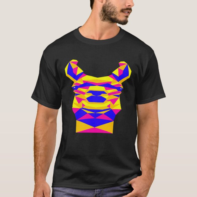 Camiseta Lhama Geométrico Colorido Premium (Frente)
