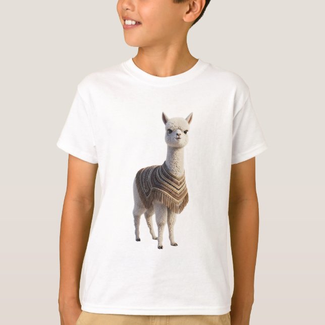 Camiseta Lhama Infantil com Poncho Elegante (Frente)