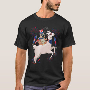 Camiseta Lhama Montando Preguiça Fogo de Artifício Bandeira