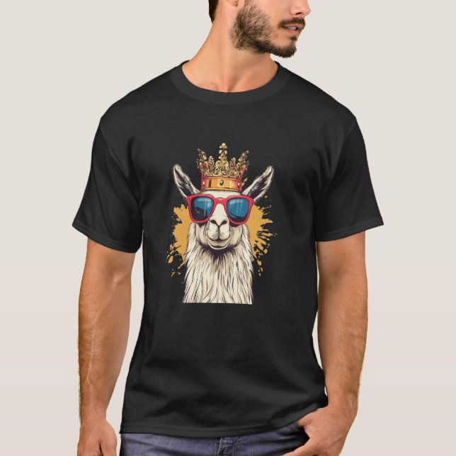 Camiseta Lhama Real e Divertida com Desenho de Coroa para M (Frente)