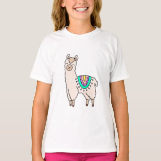 Camiseta lhama sorridente e feliz desenho animado de animal