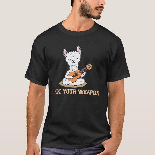 Camiseta Lhama Tocando Guitarra Escolha Sua Arma (Frente)