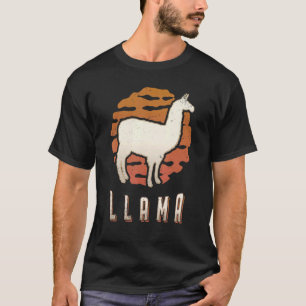Camiseta Lhama Vintage Clássico Animal Pôr do Sol