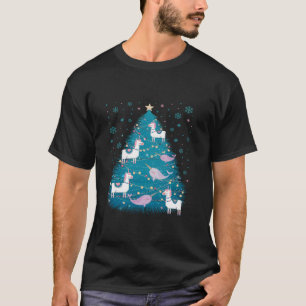 Camiseta Lhamas e Narwhals Snowflake Luzes de Natal Tre