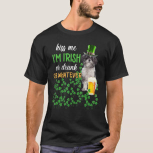 Camiseta Lhasa Apso Beija-me Eu sou Irlandês, Bebado ou qua