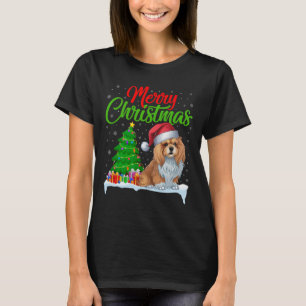 Camiseta Lhasa Apso Cachorro Árvore De Natal Luz Engraçada 