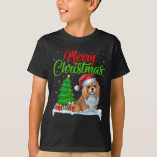 Camiseta Lhasa Apso Cachorro Árvore De Natal Luz Engraçada