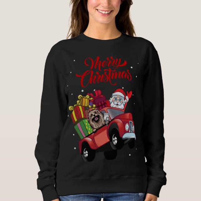 Camiseta Lhasa Apso Com Papai Noel No Cachorro Vermelho (Frente)