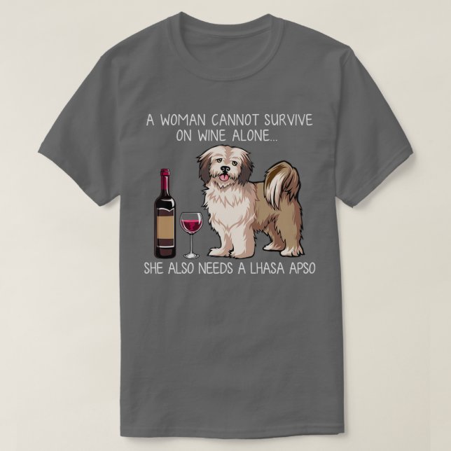 Camiseta Lhasa Apso e vinho Cão Engraçado (Frente do Design)