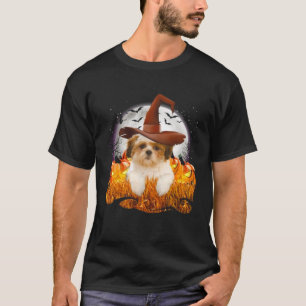 Camiseta Lhasa apso Halloween - bruxa de cão bonitinho no H