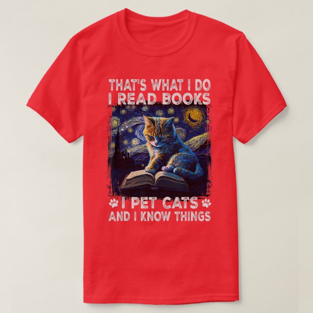 Camiseta Li Livros, Gatos De Pet E Sei Que As Coisas Começa (Frente do Design)