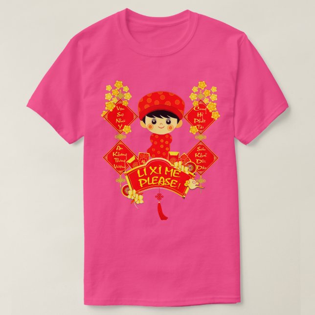 Camiseta Li Xi Me Por Favor, Flo Vermelho Vietnamita Ao Dai (Frente do Design)