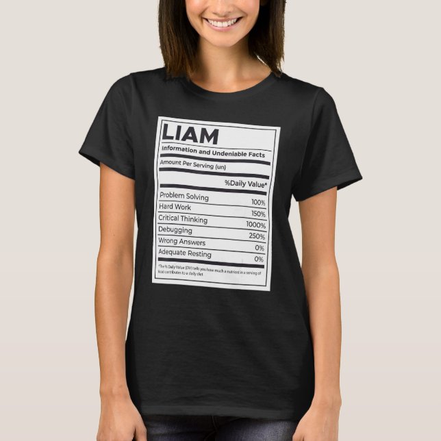 Camiseta Liam Nutrition Information Problem Resolvendo Duro (Frente)
