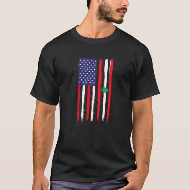Camiseta Libanês Raízes Half American Flag Patriótico Liban (Frente)