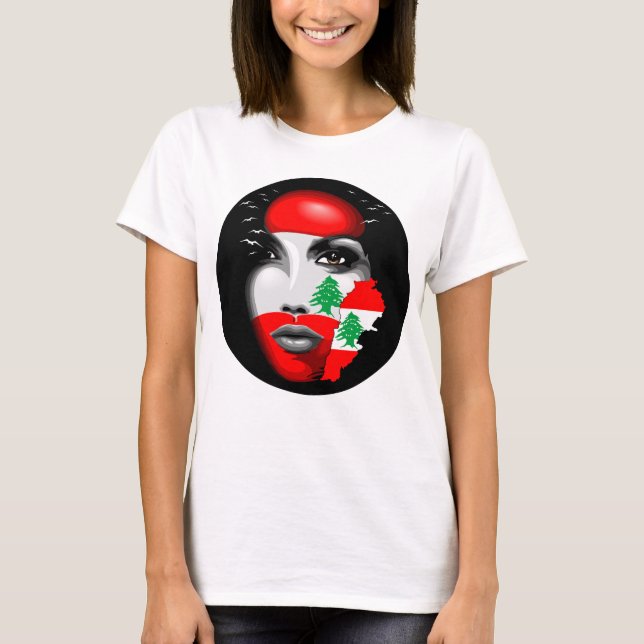 Camiseta Líbano Flag e Map no rosto da menina (Frente)