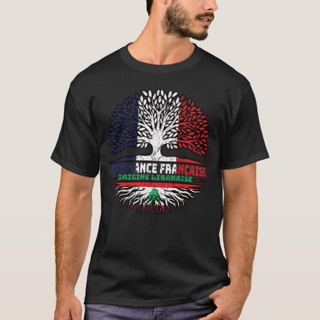 Camiseta Líbano Libanês França Francês Árvore Bandeira (Frente)