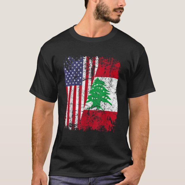 Camiseta LÍBANO ROOTS Half American Flag LEBANON (Frente)