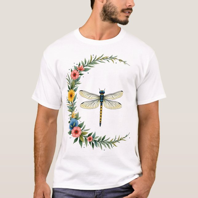 Camiseta Libélula Boho Crescente Lua Sinal de Paz Hippie Dr (Frente)