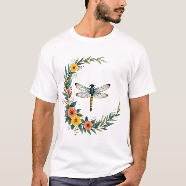 Camiseta Libélula Boho Crescente Lua Sinal de Paz Hippie Dr (Frente)