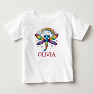 Camiseta Libélula Colorida Fofa com Arco-íris