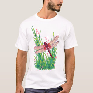 Camiseta Libélula deslizante de pântano escarlate na grama 