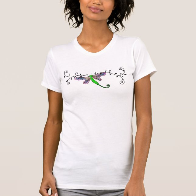 Camiseta Libélula e Videira Arte Abstrata Vestível (Frente)