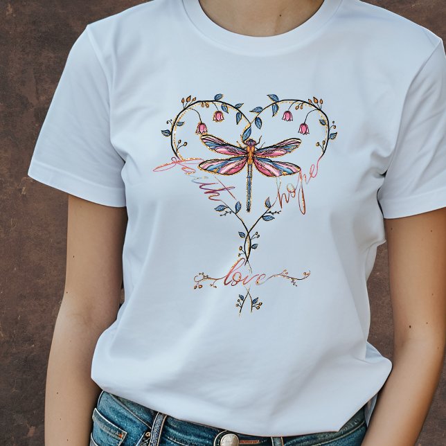 Camiseta Libélula fé, esperança, amor | Cristão  (Criador carregado)