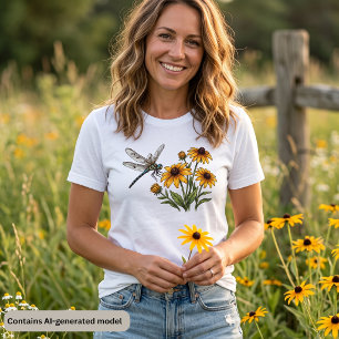 Camiseta Libélula & Flores Silvestres Amarelas