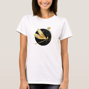 Camiseta libélula ouro em círculo preto
