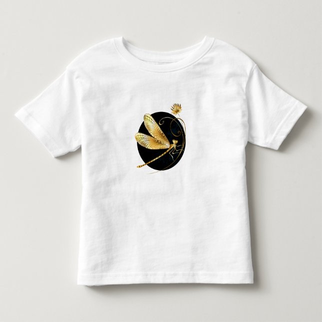 Camiseta libélula ouro em círculo preto (Frente)