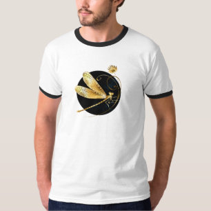 Camiseta libélula ouro em círculo preto