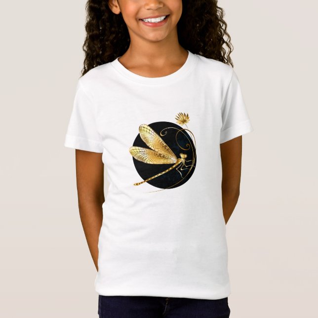 Camiseta libélula ouro em círculo preto (Frente)