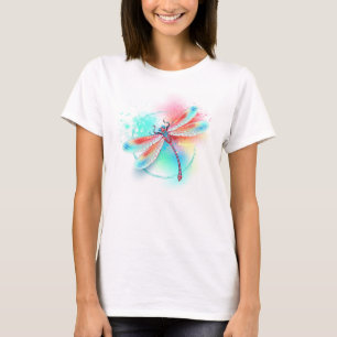 Camiseta libélula vermelha sobre fundo de aquarela