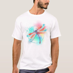 Camiseta libélula vermelha sobre fundo de aquarela