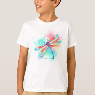 Camiseta libélula vermelha sobre fundo de aquarela