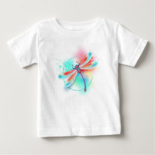 Camiseta libélula vermelha sobre fundo de aquarela