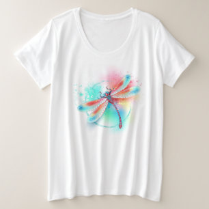 Camiseta libélula vermelha sobre fundo de aquarela