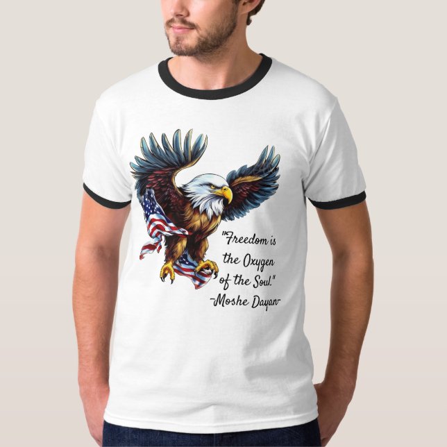 Camiseta "Liberdade" Citação com a Águia Americana e o Home (Frente)